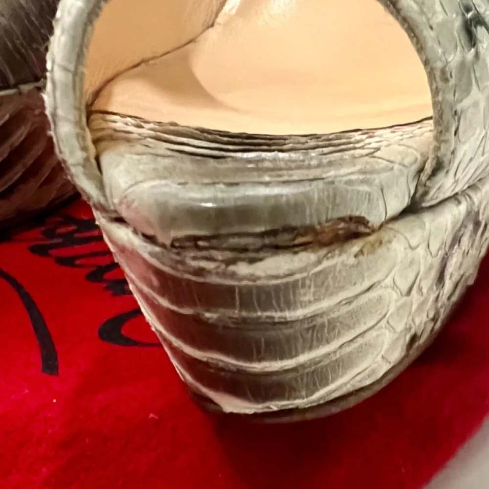 Christian Louboutin  Peep Toe Platform Pump -Grey Snakeskin - Picture 11 of 17